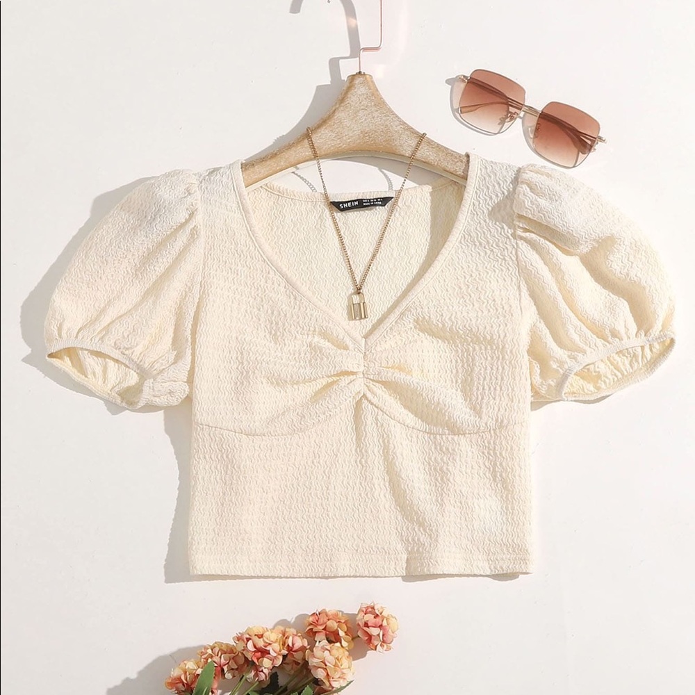 Puff Sleeve Ruched Bust Crop Top